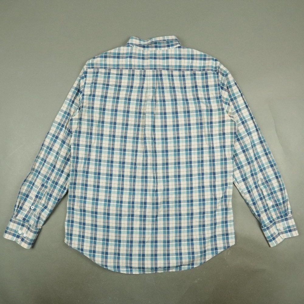 Criquet Plaid Button Down Cotton Sport Shirt in Blue / Cream Size Medium - Picture 2 of 5